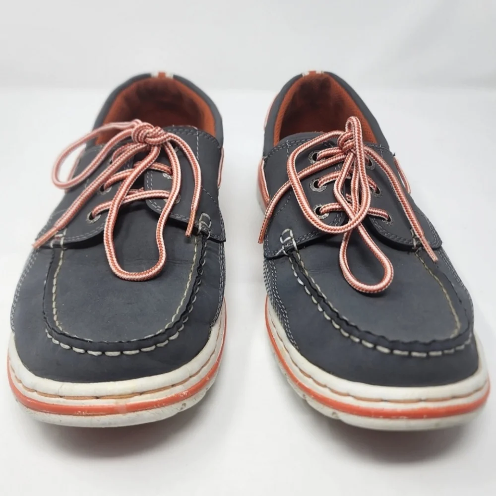 G.H. Bass Gray and Orange Leather and Fabric Boat Shoes Size 10
